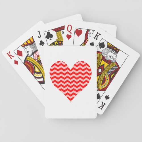 Pink and Red Chevron Heart Playing Cards