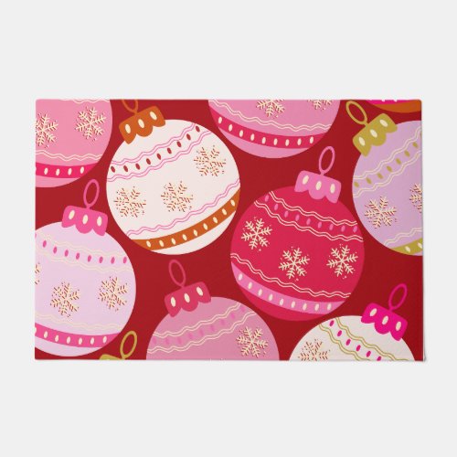 Pink And Red Christmas Baubles Doormat