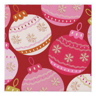 Pink And Red Christmas Baubles Faux Canvas Print