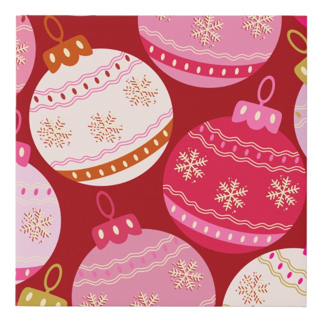 Pink And Red Christmas Baubles Faux Canvas Print (Front)