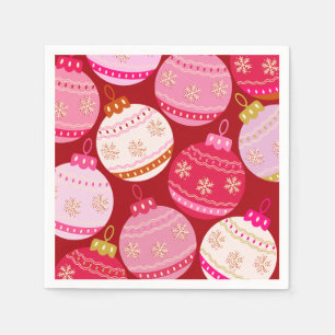 Pink And Red Christmas Baubles Napkins