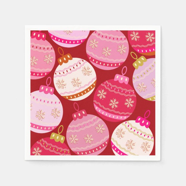 Pink And Red Christmas Baubles Napkins (Front)