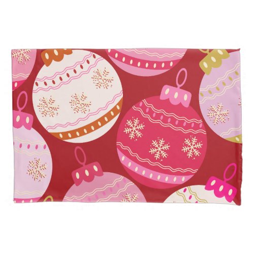 Pink And Red Christmas Baubles Pillow Case