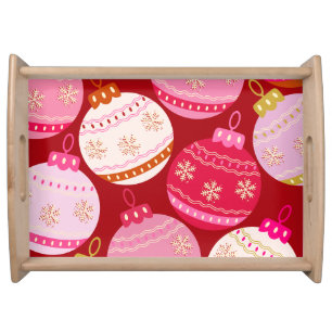 Pink And Red Christmas Baubles Serving Tray