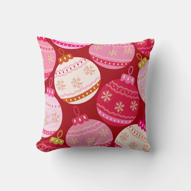 Pink And Red Christmas Baubles Throw Pillow (Front)