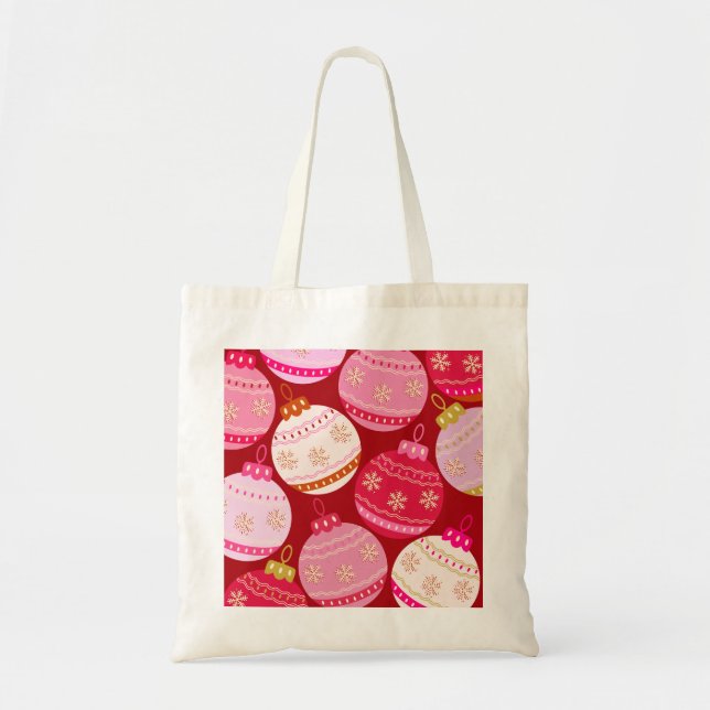 Pink And Red Christmas Baubles Tote Bag (Front)