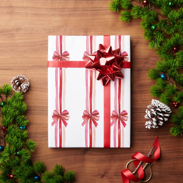 Pink and Red Christmas Bows Wrapping Paper (Holiday Gift)