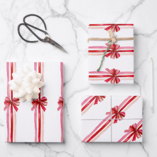 Pink and Red Christmas Bows Wrapping Paper Sheets