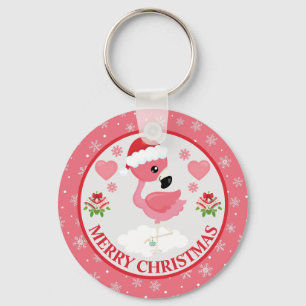 Pink and Red Christmas Flamingo Winter Keychain