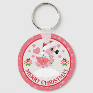 Pink and Red Christmas Flamingo Winter Keychain