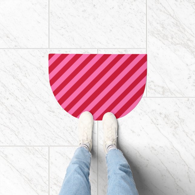 Pink and Red Christmas Peppermint Stripes  Doormat (Indoor)