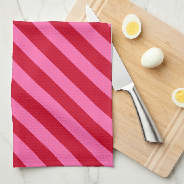 Pink and Red Christmas Peppermint Stripes  Kitchen Towel (Quarter Fold)