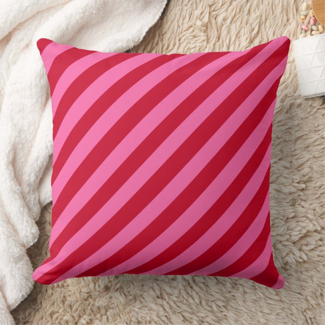 Pink and Red Christmas Peppermint Stripes  Throw Pillow (Blanket)