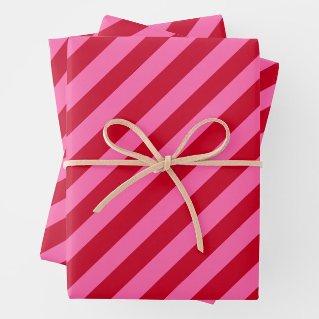 Pink and Red Christmas Peppermint Stripes  Wrapping Paper Sheets (In situ)