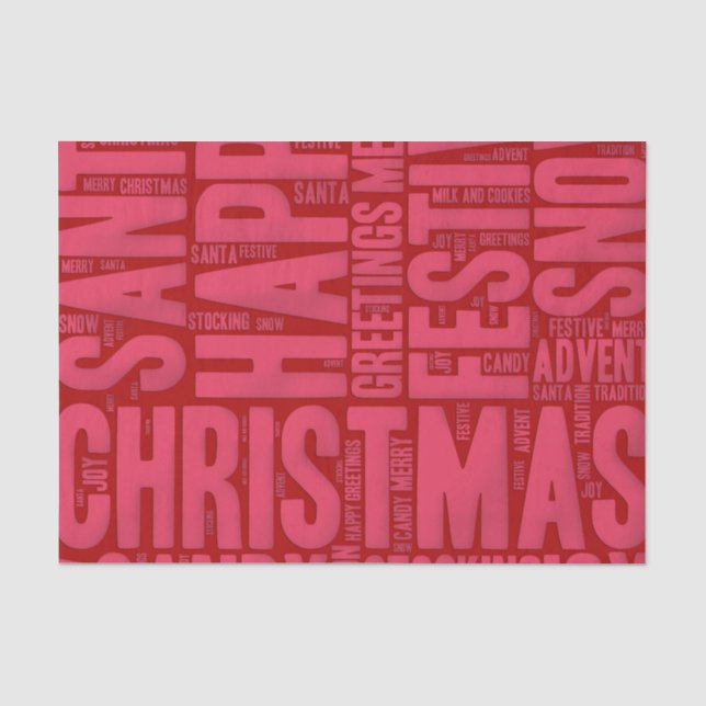 Pink and Red Christmas Word Art Tissue Paper (Front)