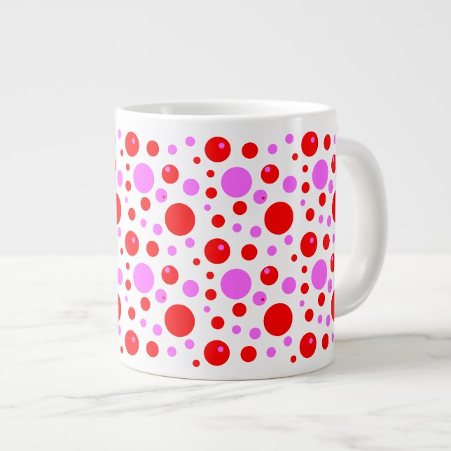 Pink and Red Circles and Polka Dots Giant Coffee Mug (Front Right)