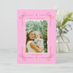 Pink and Red Coquette Bow Valentine's Day Photo Holiday Card