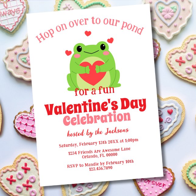 Pink and Red Cute Frog Valentine's Day Party Invitation (Creator Uploaded)