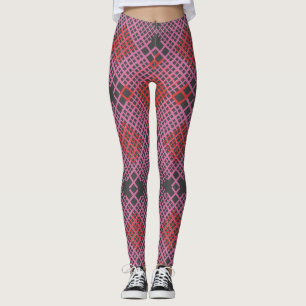 Pink and Red Diagonal Lines Checkered D Grey BG Leggings