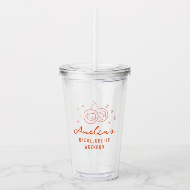 Pink and Red Disco Bachelorette Party Weekend Acrylic Tumbler (Front)