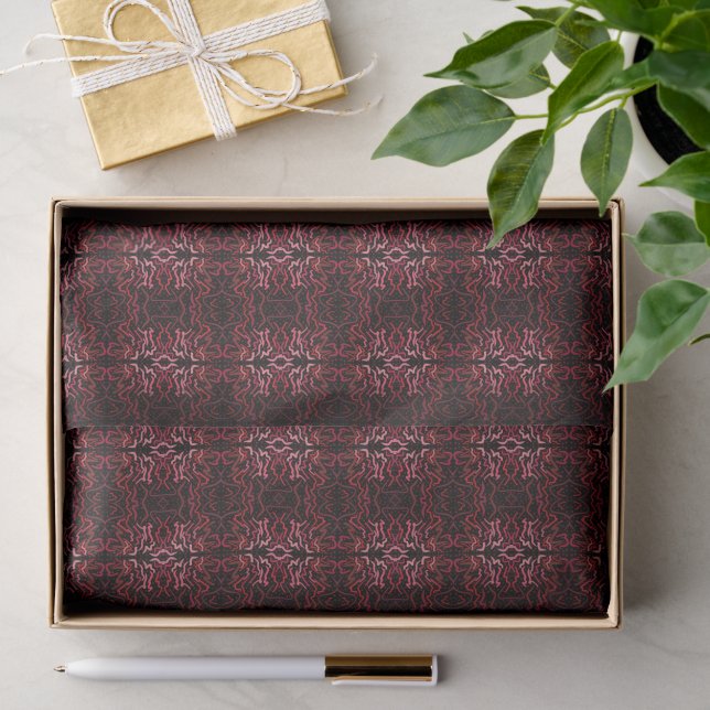 Pink And Red Dots And Squiggles Pattern On Black Tissue Paper (Gift)