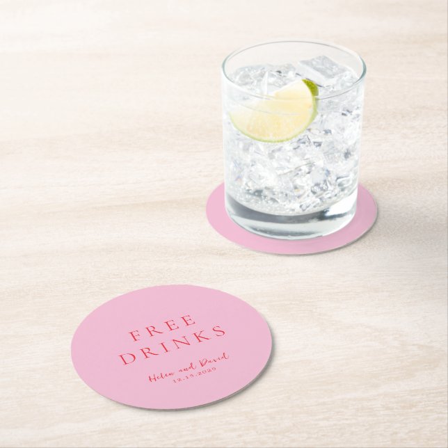 Pink and Red Elegant Classic Wedding Round Paper Coaster (Insitu)