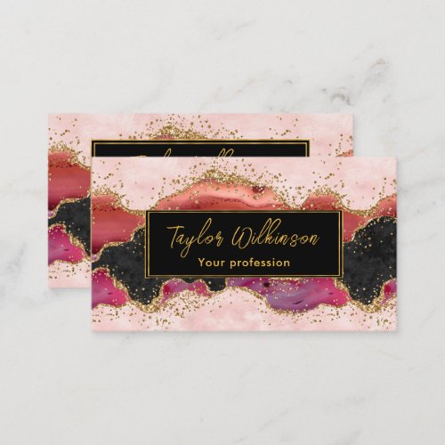 Pink and Red Faux Glitter Sequins Agate Business Card
