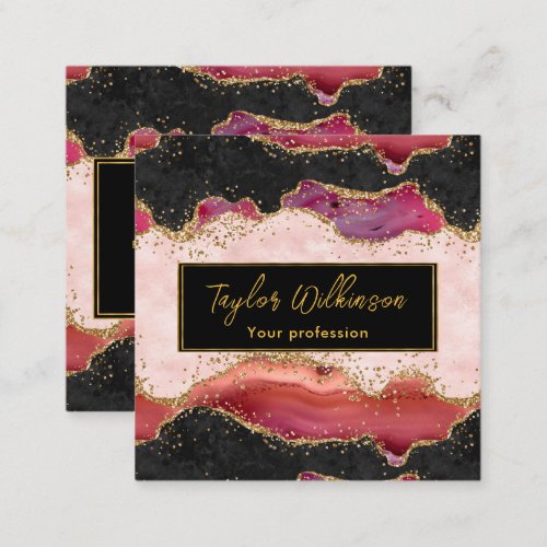 Pink and Red Faux Glitter Sequins Agate Square Business Card