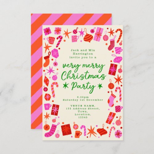 Pink and Red Festive Christmas Party invite