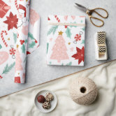 Cute Retro Floral Christmas Pattern Red and Green Wrapping Paper