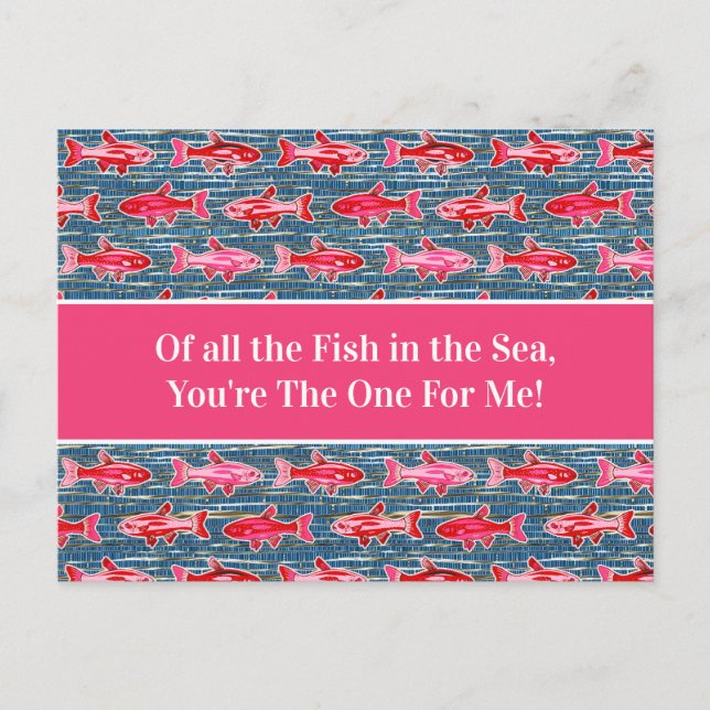 Pink and Red Fish for Valentine's Day Postcard (Front)