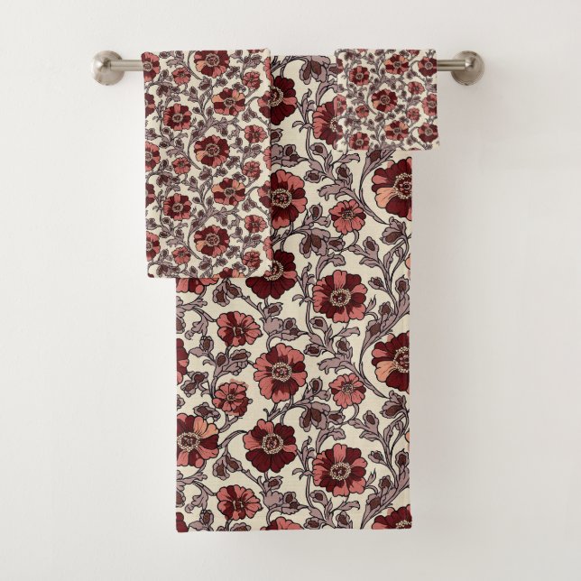 Pink and Red Floral Bath Towel Set (Insitu)