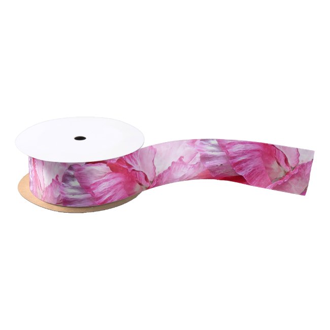 Pink and Red Floral Poppy Flowers Satin Ribbon
