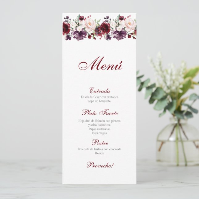 Pink and Red Floral Quinceañera Menu (Standing Front)