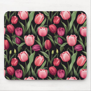 Pink and Red Floral Tulip Mouse Pad