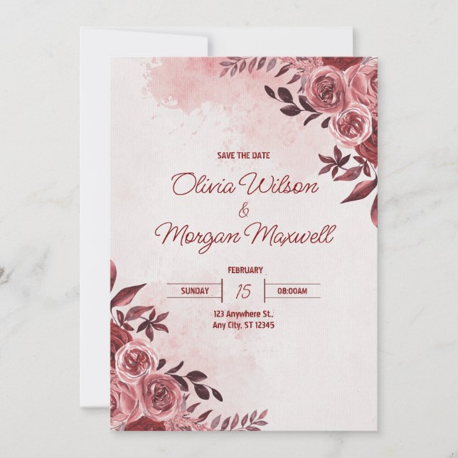 Pink and Red Floral Wedding Invitation (Front)