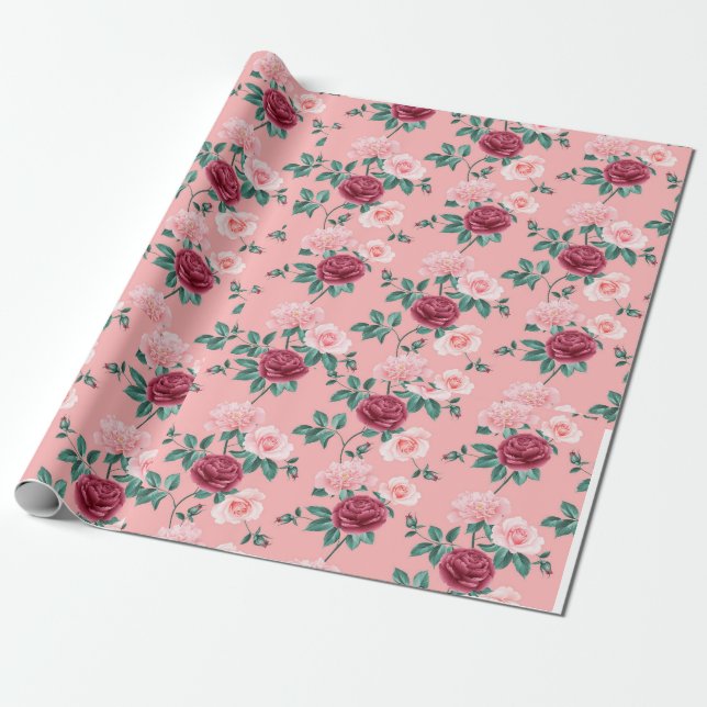 Pink and Red Floral Wrapping Paper (Unrolled)