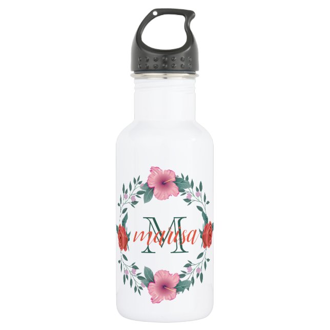 Pink And Red Floral Wrath Stainless Steel Water Bottle (Front)