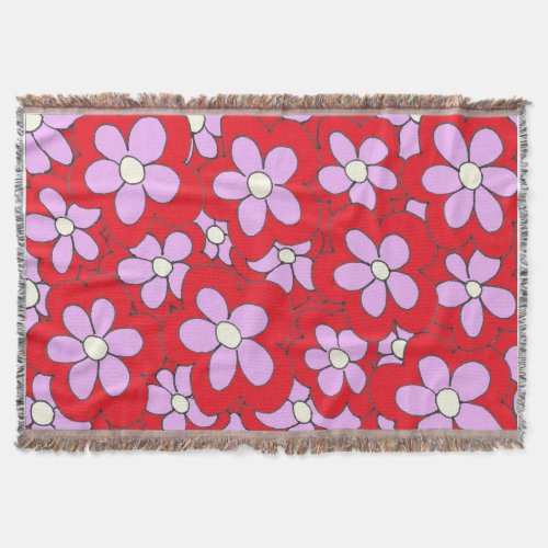 Pink and Red Flower Design Drawing Throw Blanket