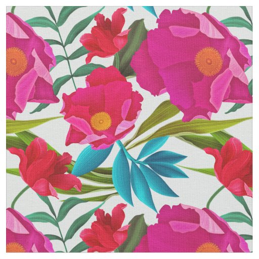 Pink And Red Flowers Fabric