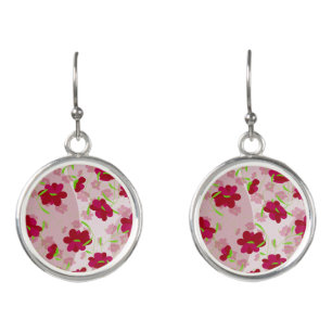 Pink and Red Flowers - Floral Earrings