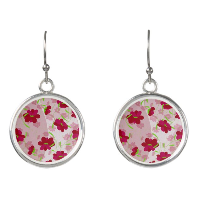Pink and Red Flowers - Floral Earrings (Front)