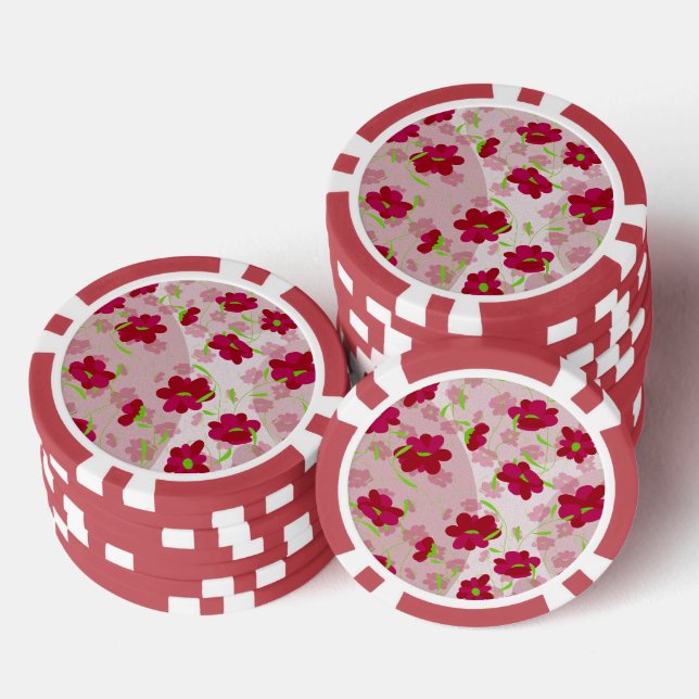 Pink and Red Flowers - Floral Poker Chips (Stack)