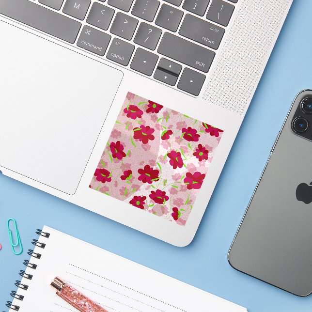 Pink and Red Flowers - Floral Sticker (Laptop w/ iPhone)