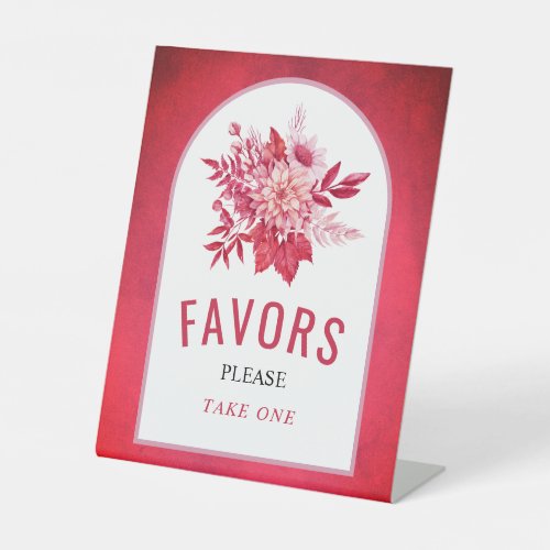 Pink and red flowers leaves wedding Favors Pedestal Sign