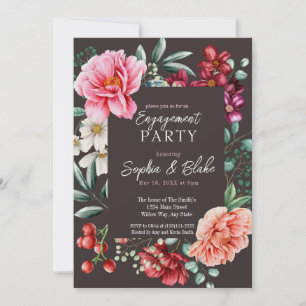 Pink and Red Flowers Slate Engagement Party Invitation