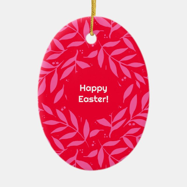 Pink and red foliage Easter Ceramic Ornament (Front)