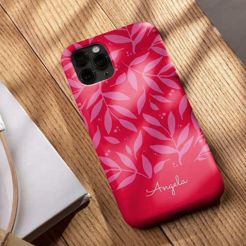 Pink and red foliage personalizable iPhone case