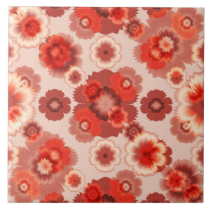Pink and Red Fractal Flower Pattern Ceramic Tile