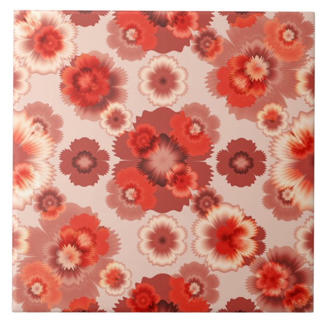 Pink and Red Fractal Flower Pattern Ceramic Tile (Front)